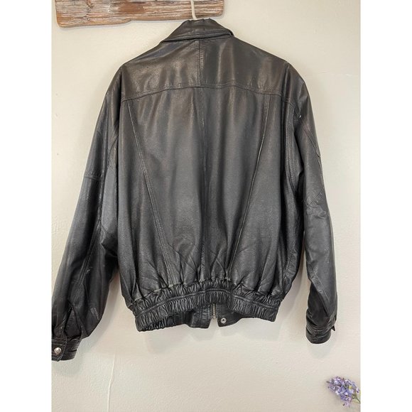 Men's Phillipe Marcel Large Black Leather Coat Zip - Picture 5 of 8